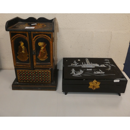 97 - Indian themed painted jewellery box, and a modern Chinese style lacquered jewellery box. (2)