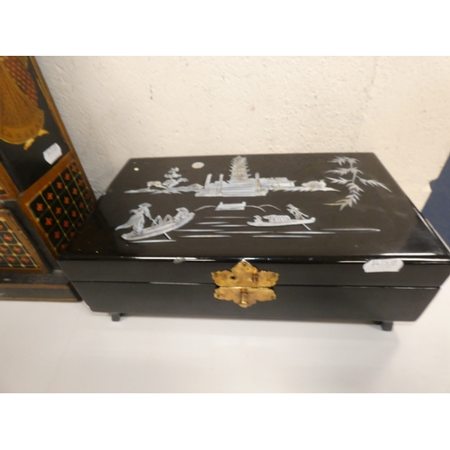 97 - Indian themed painted jewellery box, and a modern Chinese style lacquered jewellery box. (2)
