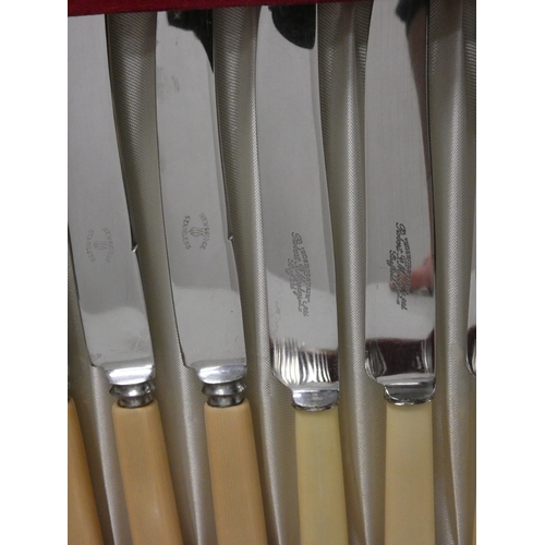 98 - Cased stainless and silver plated part canteen of cutlery, loose table knives and two oval gallery t... 