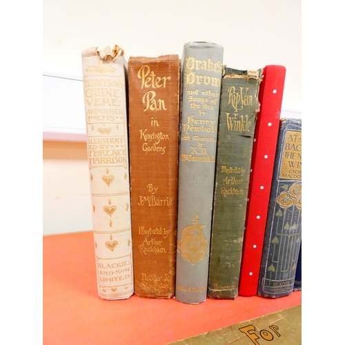 85 - RACKHAM ARTHUR.  Rip Van Winkle and Peter Pan. 2 vols. Poor cond. & def. bdgs. but with tipped i... 