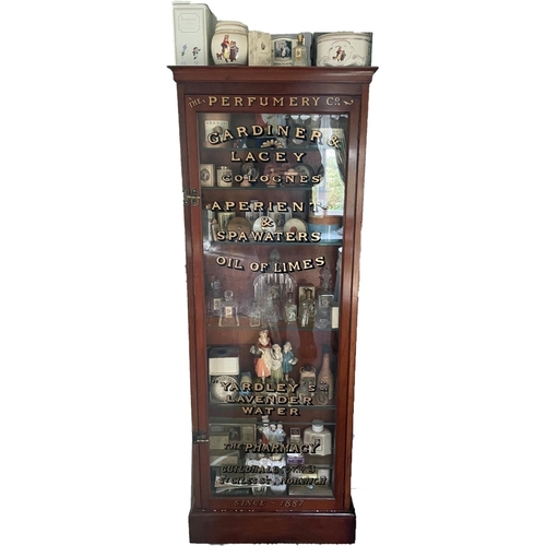 475 - Edwardian mahogany Perfumery & Co. cabinet, the moulded projected top cornice over painted glaze... 
