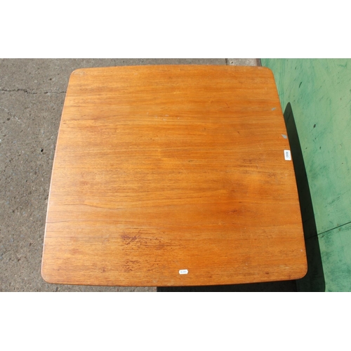 492 - Mid-century blonde oak occasional table,  the rounded square top, raised on tapering turned legs, 82... 
