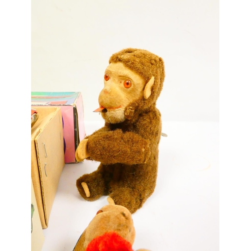 Toys to include a 1950s Japanese clockwork monkey with extending tongue ...