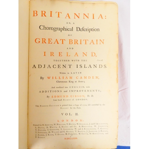 236 - CAMDEN WILLIAM.&nbsp;&nbsp;Britannia. Ed. by Edmund Gibson. 2 vols. Titles in red & black. Eng. ... 