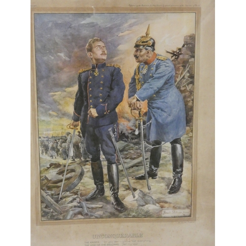 10 - After Bernard PartridgeUnconquerable, Depicting Kaiser Wilhelm and King of Belgium, Lithograph publi... 