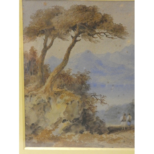 19 - 19th century Italian SchoolFigure on a hillside overlooking a lake.watercolour, 28cm x 40cm.... 