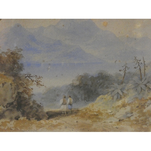 19 - 19th century Italian SchoolFigure on a hillside overlooking a lake.watercolour, 28cm x 40cm.... 