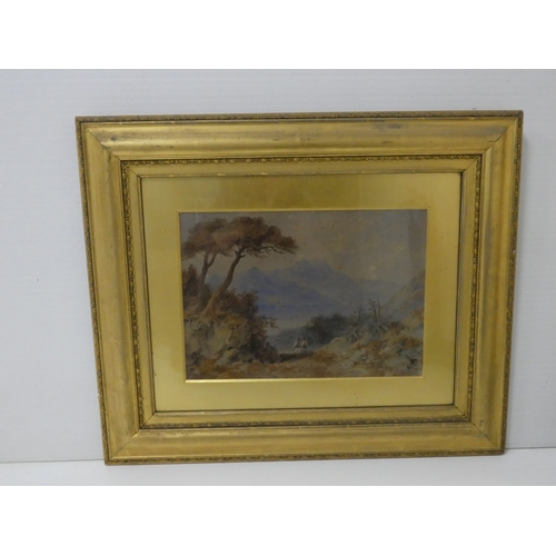 19 - 19th century Italian SchoolFigure on a hillside overlooking a lake.watercolour, 28cm x 40cm.... 