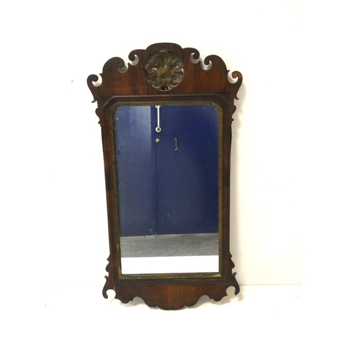 2 - 19th century mahogany fret carved wall mirror, 84cm high.