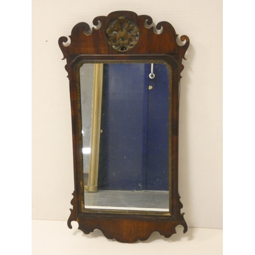 2 - 19th century mahogany fret carved wall mirror, 84cm high.