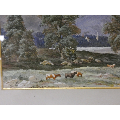 21 - Sir Herbert Eustace Maxwell 7th BtScottish 1845-1937.Cattle grazing by a lake.Signed and dated 1873,... 