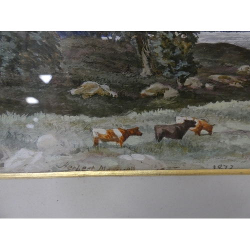21 - Sir Herbert Eustace Maxwell 7th BtScottish 1845-1937.Cattle grazing by a lake.Signed and dated 1873,... 