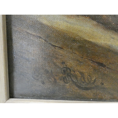23 - G.J. Ride, British 19th century.Castle and Piersigned oil on canvas, Label verso for Whates FA Galle... 