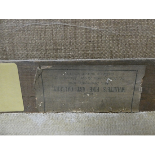 23 - G.J. Ride, British 19th century.Castle and Piersigned oil on canvas, Label verso for Whates FA Galle... 