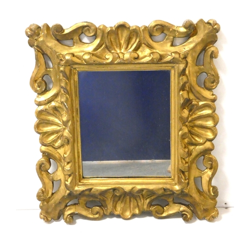 25 - 19th century French Rococo gilt gesso wall mirror, with pierced scrolling frame. plate size 34cm x 2... 