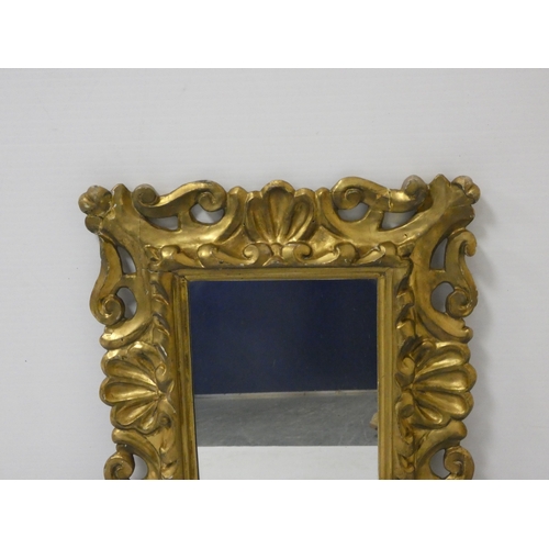 25 - 19th century French Rococo gilt gesso wall mirror, with pierced scrolling frame. plate size 34cm x 2... 