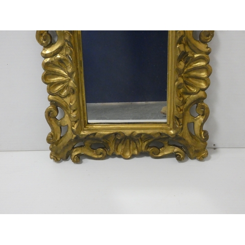 25 - 19th century French Rococo gilt gesso wall mirror, with pierced scrolling frame. plate size 34cm x 2... 