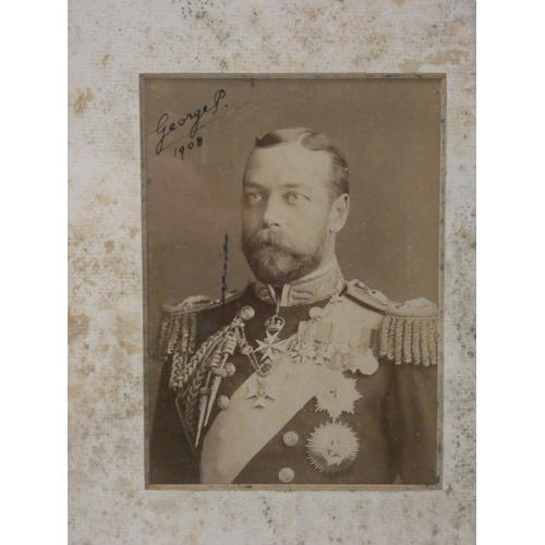 30 - Signed photograph of George V and Queen Mary.Dated 1908, twin photographs. 14cm x 10cm.