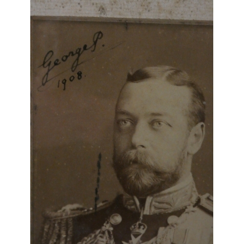 30 - Signed photograph of George V and Queen Mary.Dated 1908, twin photographs. 14cm x 10cm.