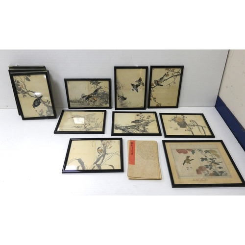 31 - Collection of Japanese signed wood block prints on paper, Depicting various birds to include Ho-Ho b... 