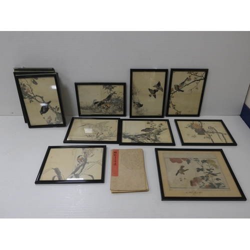 31 - Collection of Japanese signed wood block prints on paper, Depicting various birds to include Ho-Ho b... 