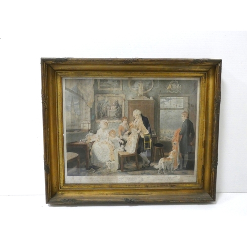 34 - Conjugal Affection (King George III and Queen Charlotte), 18th century colour print, framed in gesso... 