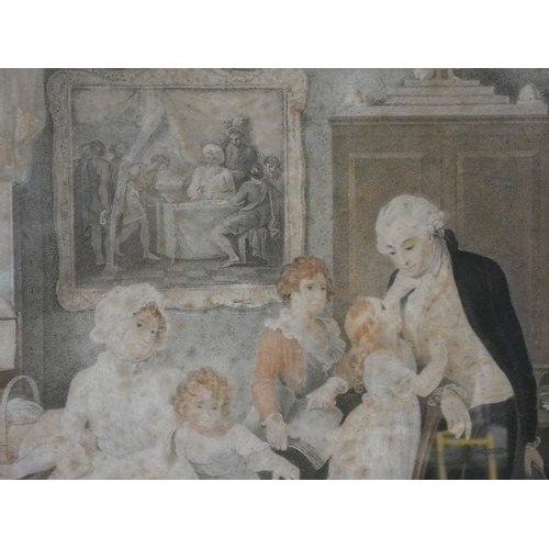 34 - Conjugal Affection (King George III and Queen Charlotte), 18th century colour print, framed in gesso... 