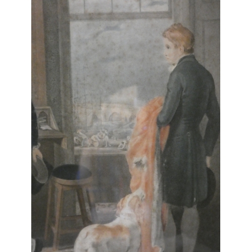 34 - Conjugal Affection (King George III and Queen Charlotte), 18th century colour print, framed in gesso... 