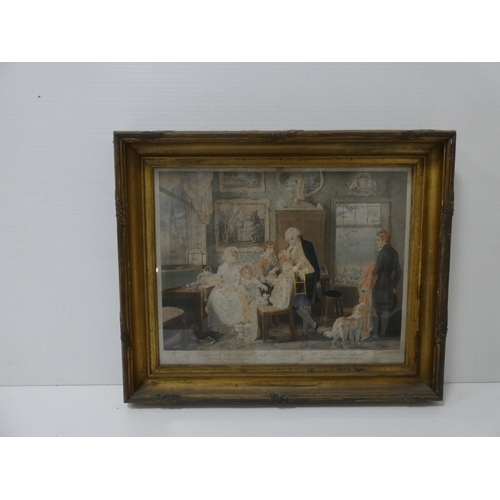 34 - Conjugal Affection (King George III and Queen Charlotte), 18th century colour print, framed in gesso... 