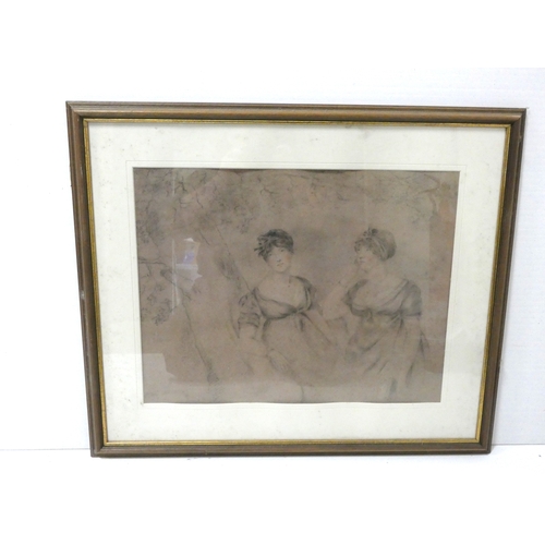 39 - British SchoolSketch of two seated ladies.charcoal and pastel, signed and dated indistinctly, charco... 