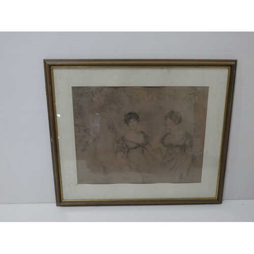 39 - British SchoolSketch of two seated ladies.charcoal and pastel, signed and dated indistinctly, charco... 