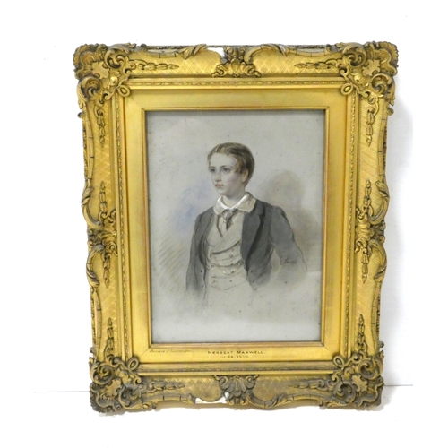 42 - British School, 19th centuryPortrait of Herbert Maxwell as a young boy in 1859.pastel, titled to the... 