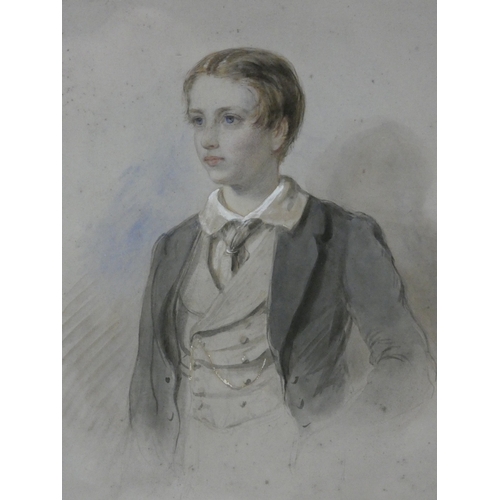 42 - British School, 19th centuryPortrait of Herbert Maxwell as a young boy in 1859.pastel, titled to the... 