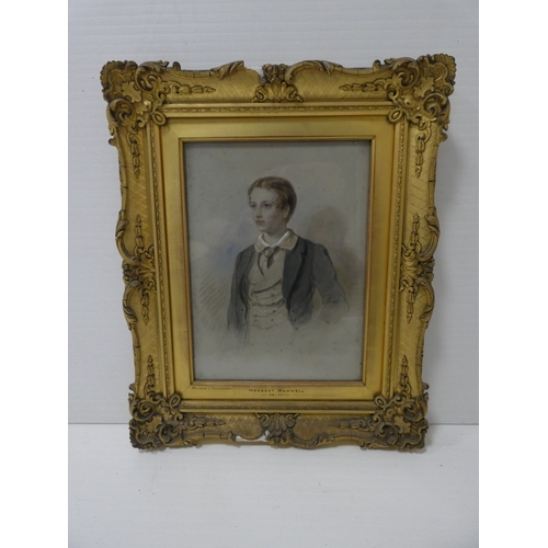 42 - British School, 19th centuryPortrait of Herbert Maxwell as a young boy in 1859.pastel, titled to the... 