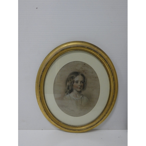 44 - British School, 19th century.Portrait of a girl.pastel, signed indistinctly and dated 1855.and anoth... 