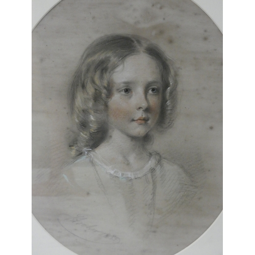 44 - British School, 19th century.Portrait of a girl.pastel, signed indistinctly and dated 1855.and anoth... 