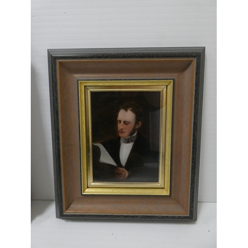 45 - British School.Huntsman and Hounds.oil on board, signed indistinctly, and another unsigned portrait ... 