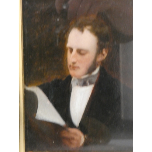 45 - British School.Huntsman and Hounds.oil on board, signed indistinctly, and another unsigned portrait ... 