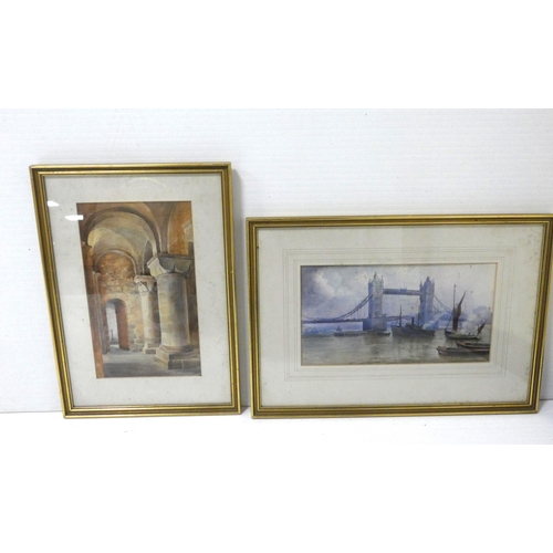 47 - British School c. 19th century.Boats on the Thames at Tower Bridge.watercolour, and another watercol... 