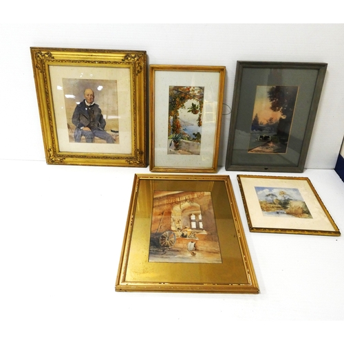 48 - British School c. early 20th centuryPortrait of a seated Gentleman.watercolour in gesso frame, and f... 