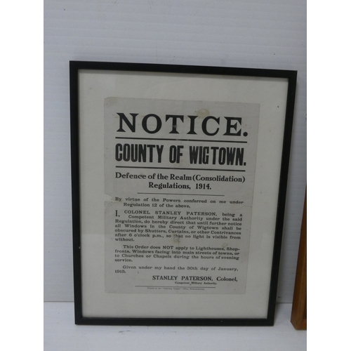 49 - Framed particulars of Monreith Shootings Wigtownshire and another entitled Notice of County of Wigto... 