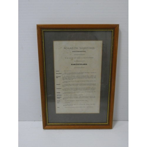 49 - Framed particulars of Monreith Shootings Wigtownshire and another entitled Notice of County of Wigto... 