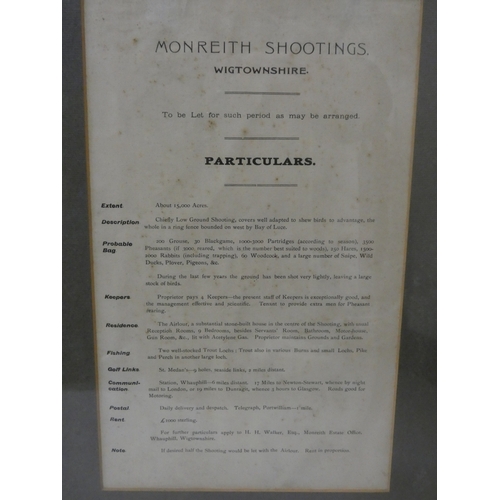 49 - Framed particulars of Monreith Shootings Wigtownshire and another entitled Notice of County of Wigto... 