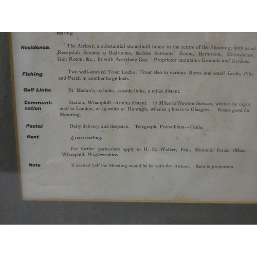 49 - Framed particulars of Monreith Shootings Wigtownshire and another entitled Notice of County of Wigto... 
