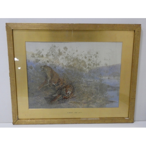 50 - British School in the manner of Archibald Thorburn.Tigers (A Right and Left).unsigned watercolour, 4... 