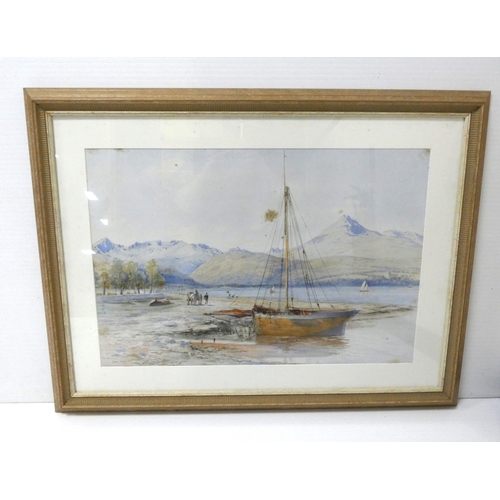51 - Walter Severn, British 1830-1894.Lakeside scene with fishing boat.watercolour, signed and dated June... 