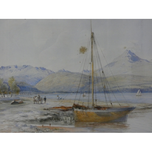 51 - Walter Severn, British 1830-1894.Lakeside scene with fishing boat.watercolour, signed and dated June... 