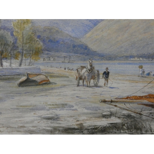 51 - Walter Severn, British 1830-1894.Lakeside scene with fishing boat.watercolour, signed and dated June... 