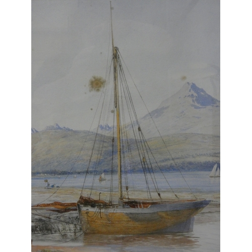 51 - Walter Severn, British 1830-1894.Lakeside scene with fishing boat.watercolour, signed and dated June... 
