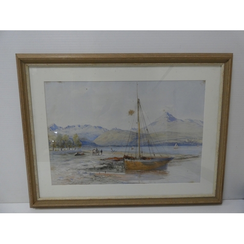 51 - Walter Severn, British 1830-1894.Lakeside scene with fishing boat.watercolour, signed and dated June... 